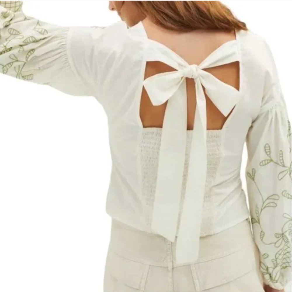Anthropologie Puff-Sleeve Embroidered Blouse, M NWT
